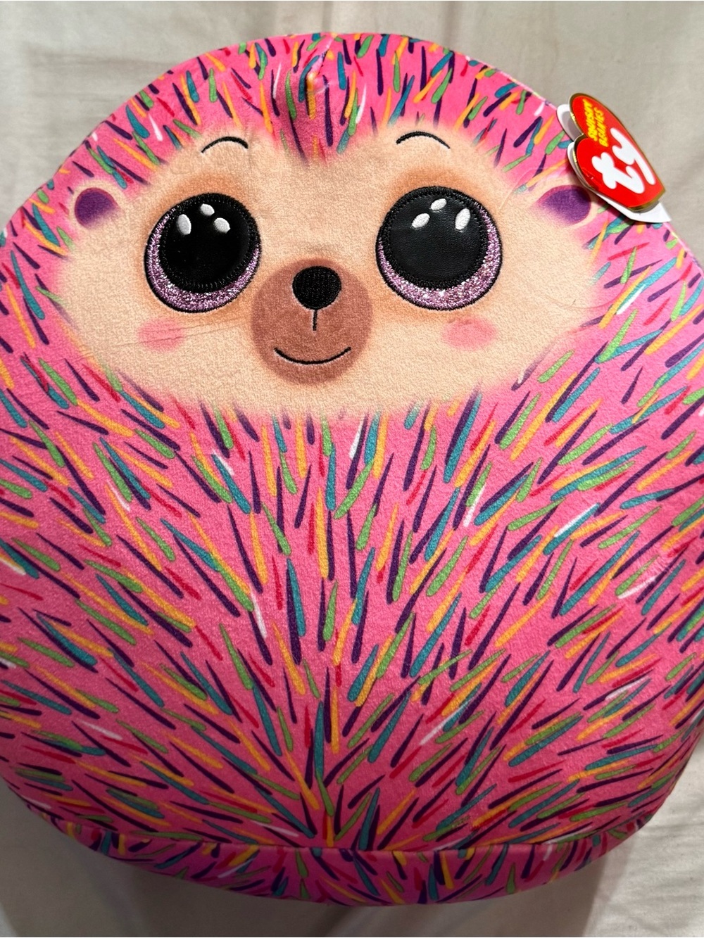 Ty Squishy Beanies Hildee Hedgehog Plush NWT Large Pink Rainbow Cute Gift